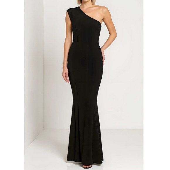 NORMA KAMALI One Shoulder Fishtail Gown, Black, XXS - Picture 1 of 12